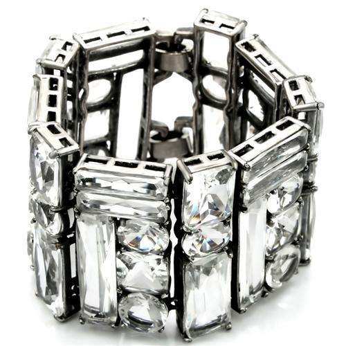 Alamode Antique Silver Brass Bracelet with Synthetic Synthetic Glass in Clear - Alamode - Flyclothing LLC