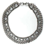 Alamode Antique Silver Brass Necklace with Synthetic Synthetic Glass in Clear - Alamode - Flyclothing LLC