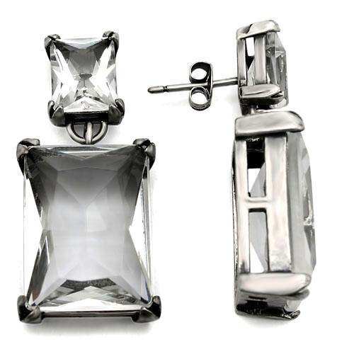 Alamode Antique Silver Brass Earrings with AAA Grade CZ in Clear - Alamode - Flyclothing LLC