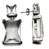 Alamode Antique Silver Brass Earrings with AAA Grade CZ in Clear - Alamode - Flyclothing LLC