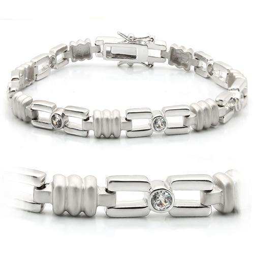 Alamode Matte Rhodium & Rhodium Brass Bracelet with AAA Grade CZ in Clear - Alamode - Flyclothing LLC