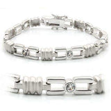Alamode Matte Rhodium & Rhodium Brass Bracelet with AAA Grade CZ in Clear - Alamode - Flyclothing LLC