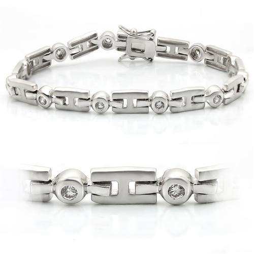 Alamode Matte Rhodium & Rhodium Brass Bracelet with AAA Grade CZ in Clear - Alamode - Flyclothing LLC