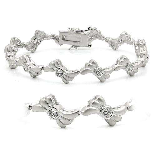 Alamode Matte Rhodium & Rhodium Brass Bracelet with AAA Grade CZ in Clear - Alamode - Flyclothing LLC