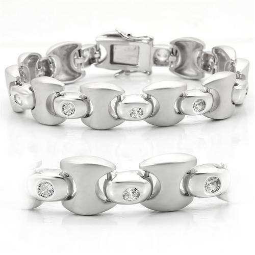 Alamode Matte Rhodium & Rhodium Brass Bracelet with AAA Grade CZ in Clear - Alamode - Flyclothing LLC