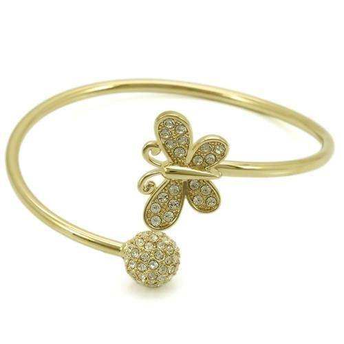 Alamode Gold Brass Bangle with Top Grade Crystal in Clear - Alamode - Flyclothing LLC