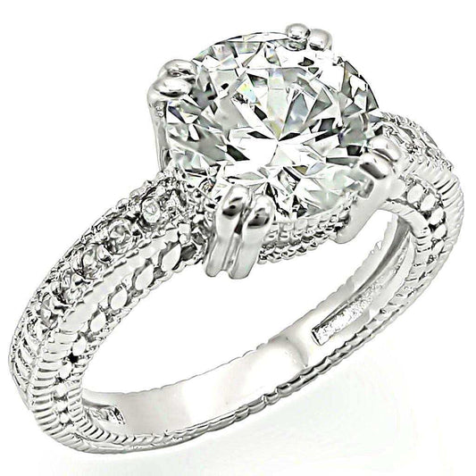 Alamode Rhodium Brass Ring with AAA Grade CZ in Clear - Alamode - Flyclothing LLC