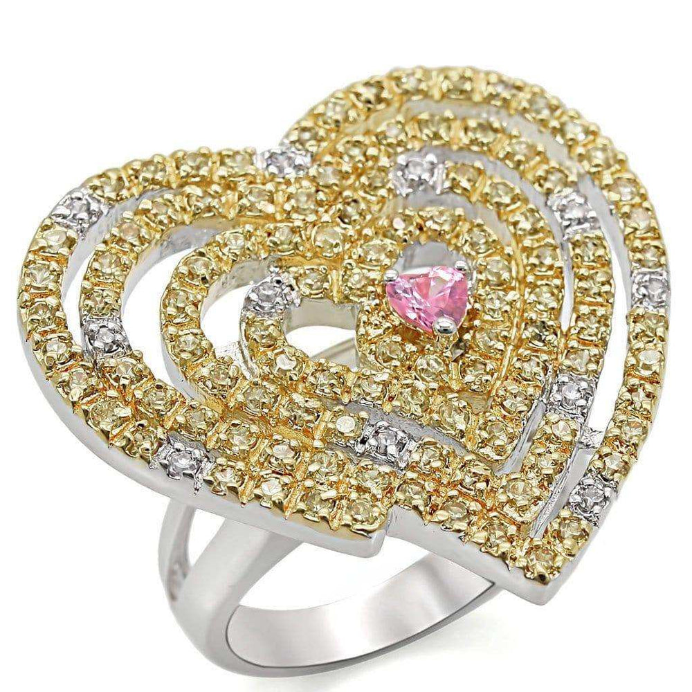 Alamode Reverse Two-Tone Brass Ring with AAA Grade CZ in Rose - Alamode - Flyclothing LLC