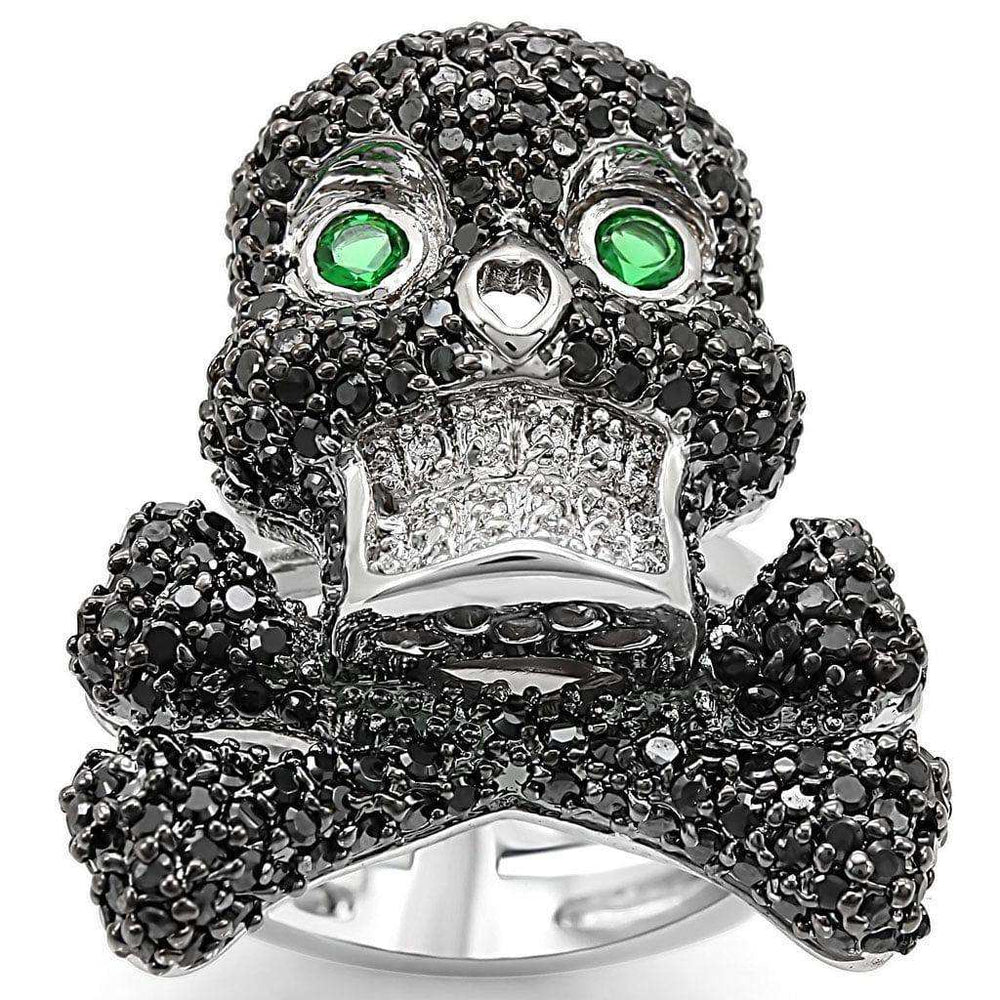 Alamode Rhodium + Ruthenium Brass Ring with Synthetic Synthetic Glass in Emerald - Alamode - Flyclothing LLC