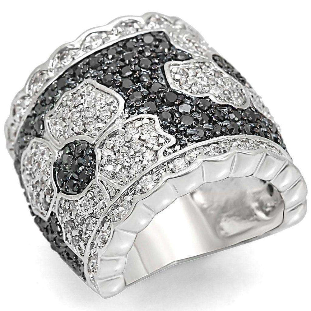 Alamode Rhodium + Ruthenium Brass Ring with AAA Grade CZ in Clear - Alamode - Flyclothing LLC