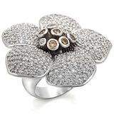 Alamode Rhodium Brass Ring with AAA Grade CZ in Champagne - Alamode - Flyclothing LLC