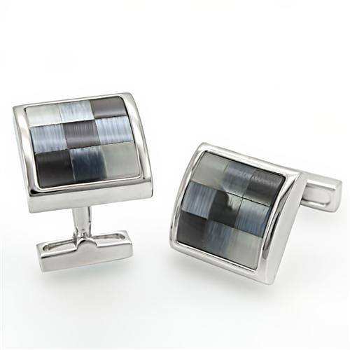 Alamode Rhodium Brass Cufflink with Semi-Precious Cat Eye in Multi Color - Alamode - Flyclothing LLC