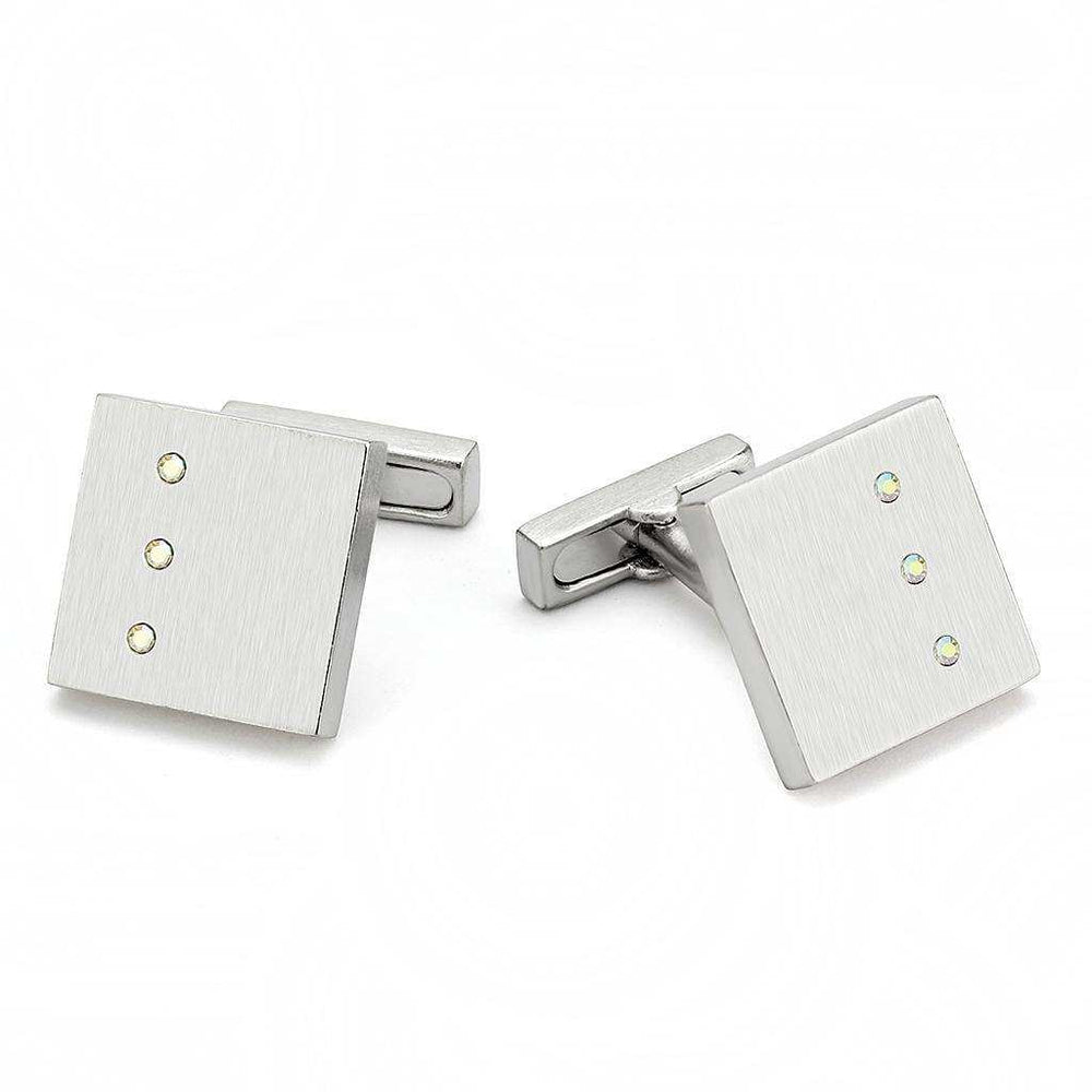 Alamode Rhodium Brass Cufflink with Top Grade Crystal in Aurora Borealis (Rainbow Effect) - Alamode - Flyclothing LLC