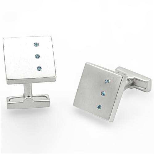 Alamode Rhodium Brass Cufflink with Top Grade Crystal in Sea Blue - Alamode - Flyclothing LLC