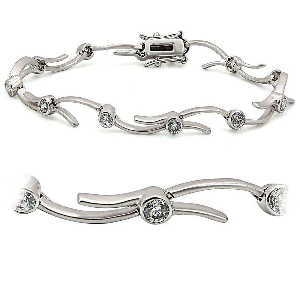 Alamode Matte Rhodium & Rhodium Brass Bracelet with AAA Grade CZ in Clear - Alamode - Flyclothing LLC