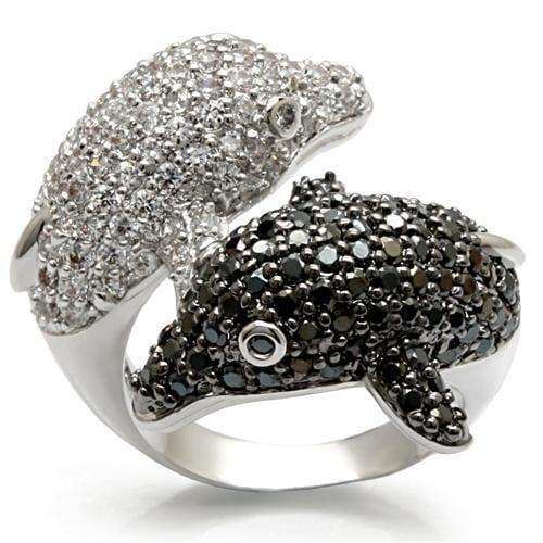 Alamode Rhodium + Ruthenium Brass Ring with AAA Grade CZ in Black Diamond - Alamode - Flyclothing LLC