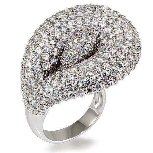 Alamode Rhodium Brass Ring with AAA Grade CZ in Clear - Alamode - Flyclothing LLC