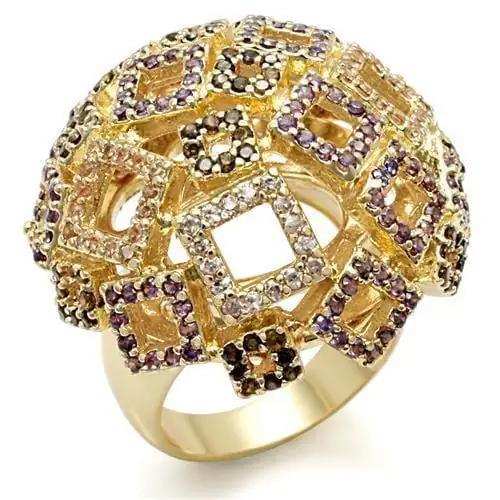 Alamode Imitation Gold Brass Ring with AAA Grade CZ in Multi Color - Alamode - Flyclothing LLC
