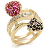 Alamode Imitation Gold Brass Ring with Synthetic Garnet in Ruby - Alamode - Flyclothing LLC