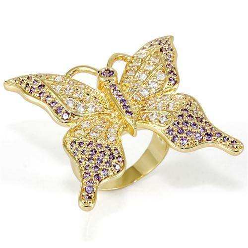 Alamode Imitation Gold Brass Ring with AAA Grade CZ in Tanzanite - Alamode - Flyclothing LLC