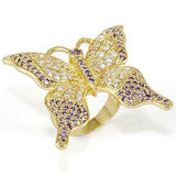 Alamode Imitation Gold Brass Ring with AAA Grade CZ in Tanzanite - Alamode - Flyclothing LLC