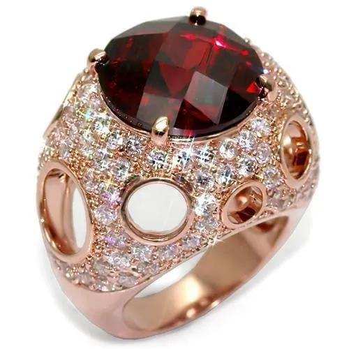 Alamode Rose Gold Brass Ring with AAA Grade CZ in Garnet - Alamode - Flyclothing LLC