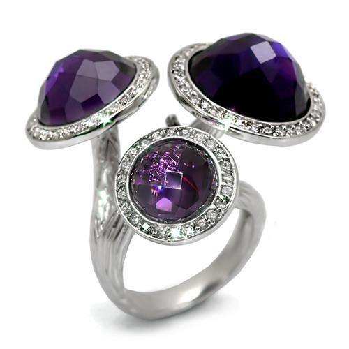 Alamode Rhodium Brass Ring with AAA Grade CZ in Amethyst - Alamode - Flyclothing LLC
