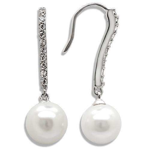 Alamode Rhodium Brass Earrings with Synthetic Pearl in White - Alamode - Flyclothing LLC
