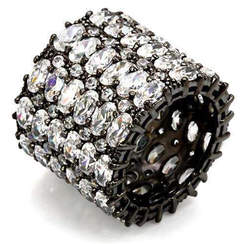 Alamode Ruthenium Brass Ring with AAA Grade CZ in Clear - Alamode - Flyclothing LLC