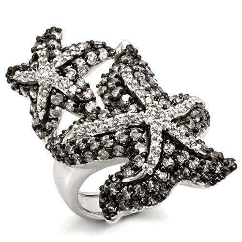 Alamode Rhodium + Ruthenium Brass Ring with AAA Grade CZ in Clear - Alamode - Flyclothing LLC