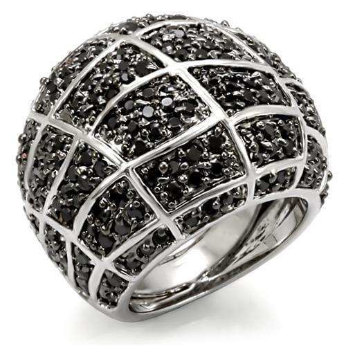Alamode Rhodium + Ruthenium Brass Ring with AAA Grade CZ in Black Diamond - Alamode - Flyclothing LLC