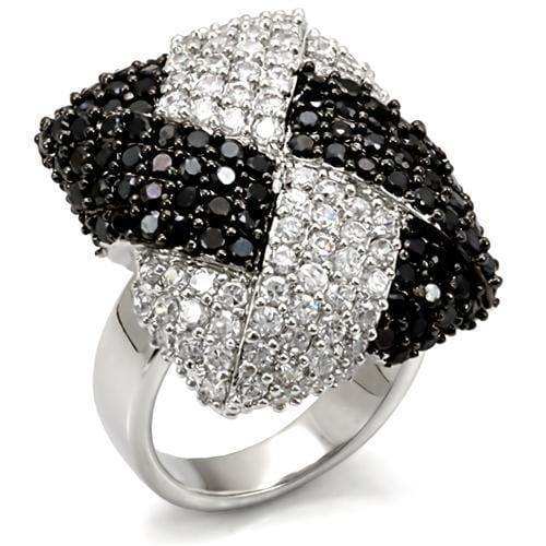 Alamode Rhodium + Ruthenium Brass Ring with AAA Grade CZ in Black Diamond - Alamode - Flyclothing LLC