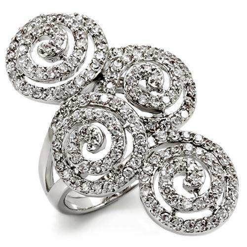 Alamode Rhodium Brass Ring with AAA Grade CZ in Clear - Alamode - Flyclothing LLC