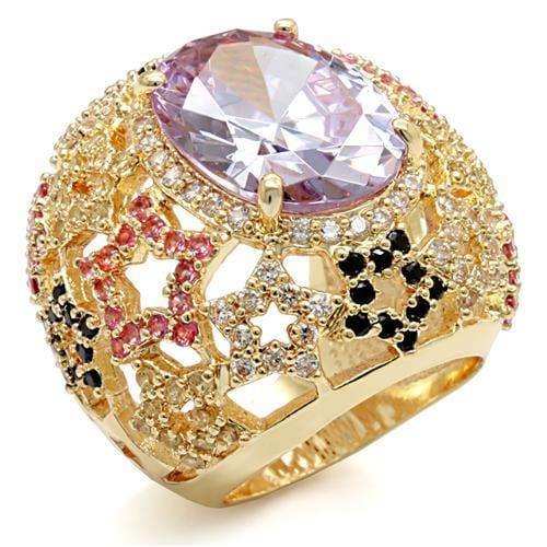 Alamode Imitation Gold Brass Ring with AAA Grade CZ in Light Amethyst - Alamode - Flyclothing LLC