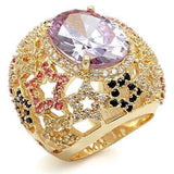 Alamode Imitation Gold Brass Ring with AAA Grade CZ in Light Amethyst - Alamode - Flyclothing LLC