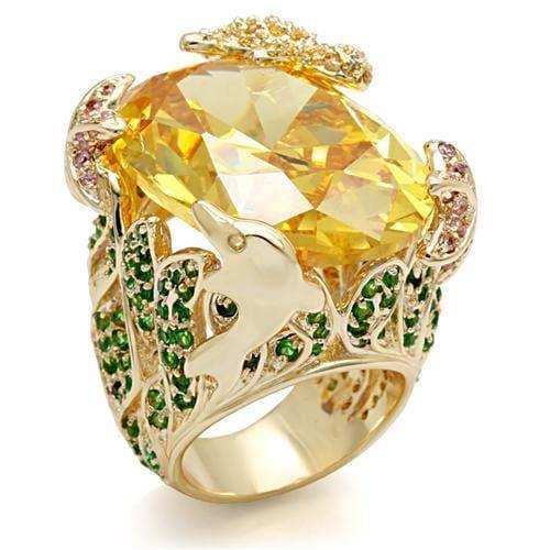 Alamode Imitation Gold Brass Ring with AAA Grade CZ in Topaz - Alamode - Flyclothing LLC