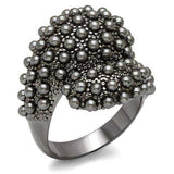 Alamode TIN Cobalt Black Brass Ring with Synthetic Pearl in Jet - Alamode - Flyclothing LLC