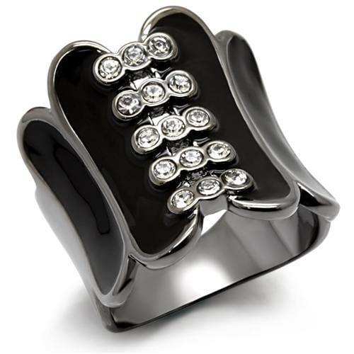 Alamode TIN Cobalt Black Brass Ring with Top Grade Crystal in Clear - Alamode - Flyclothing LLC