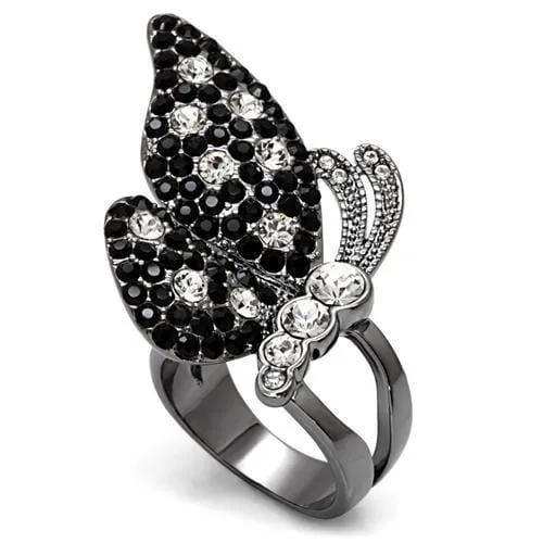 Alamode TIN Cobalt Black Brass Ring with Top Grade Crystal in Multi Color - Alamode - Flyclothing LLC