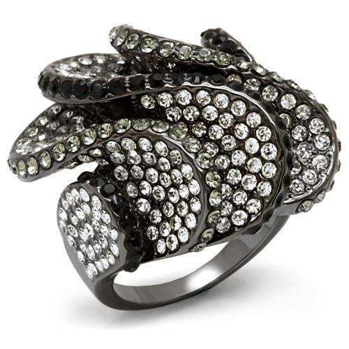 Alamode TIN Cobalt Black Brass Ring with Top Grade Crystal in Multi Color - Alamode - Flyclothing LLC