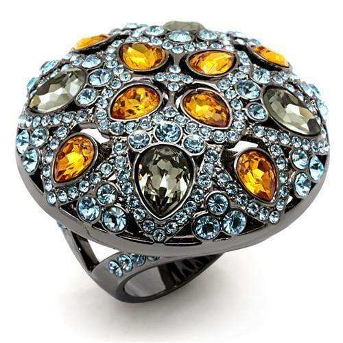 Alamode TIN Cobalt Black Brass Ring with Top Grade Crystal in Multi Color - Alamode - Flyclothing LLC