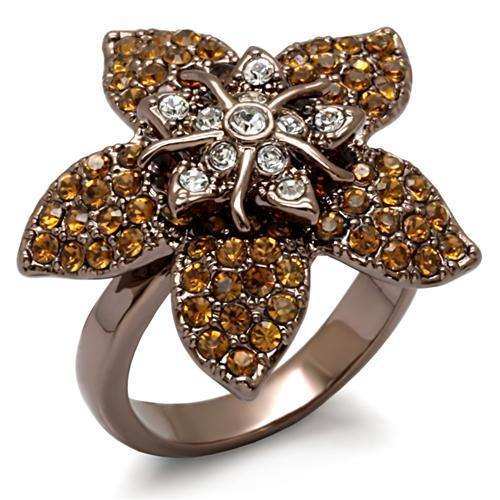 Alamode Chocolate Gold Brass Ring with Top Grade Crystal in Multi Color - Alamode - Flyclothing LLC