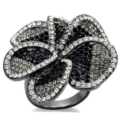 Alamode TIN Cobalt Black Brass Ring with Top Grade Crystal in Multi Color - Alamode - Flyclothing LLC