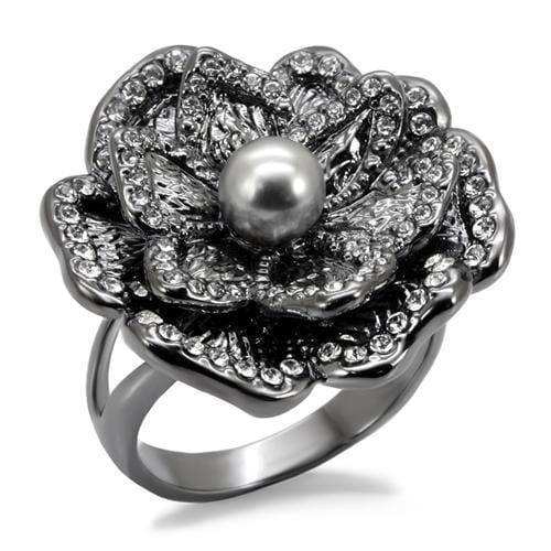 Alamode TIN Cobalt Black Brass Ring with Synthetic Pearl in Light Gray - Alamode - Flyclothing LLC