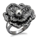 Alamode TIN Cobalt Black Brass Ring with Synthetic Pearl in Light Gray - Alamode - Flyclothing LLC