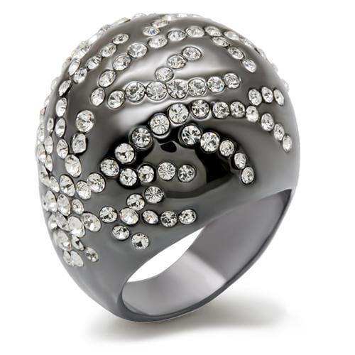 Alamode TIN Cobalt Black Brass Ring with Top Grade Crystal in Clear - Alamode - Flyclothing LLC