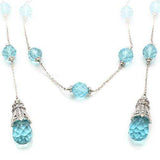 Alamode Rhodium White Metal Necklace with Synthetic Glass Bead in Sea Blue - Alamode - Flyclothing LLC