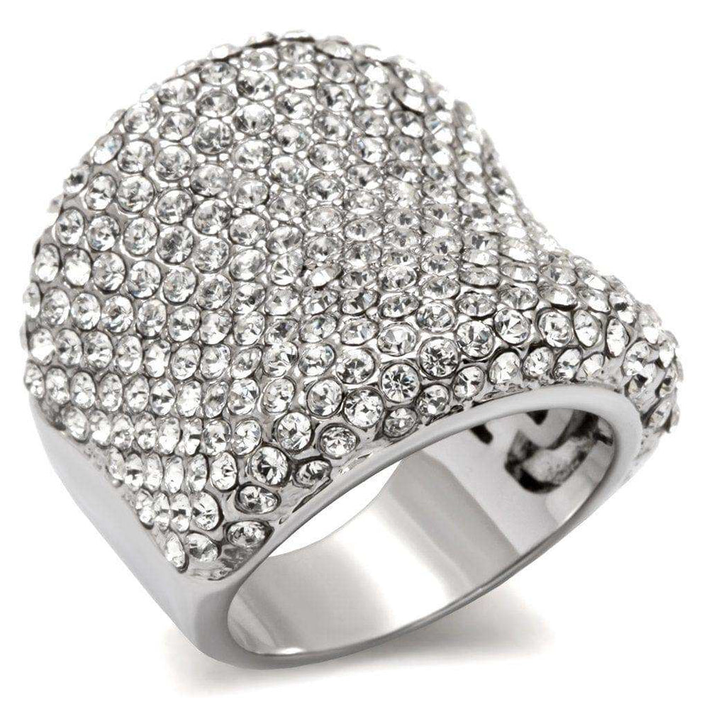 Alamode Rhodium Brass Ring with Top Grade Crystal in Clear - Alamode - Flyclothing LLC