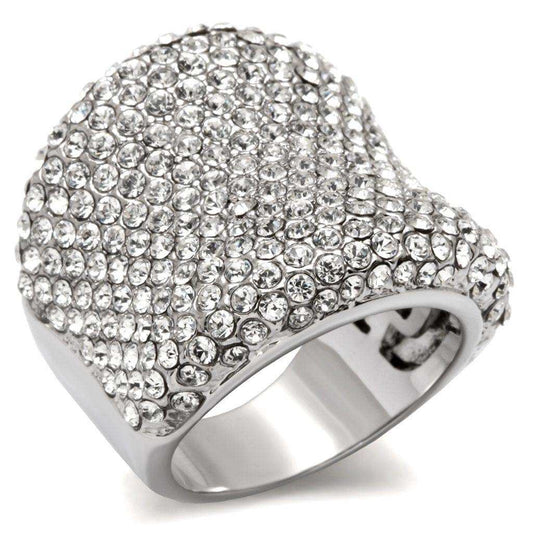 Alamode Rhodium Brass Ring with Top Grade Crystal in Clear - Alamode - Flyclothing LLC