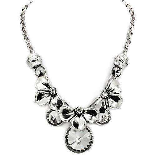 Alamode Antique Silver White Metal Necklace with Top Grade Crystal in Jet - Alamode - Flyclothing LLC